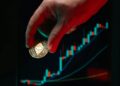 Ethereum graphic with rising values, highlighting financial growth and market activity.