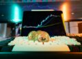 Stock market charts displaying Nikkei index rise alongside Bitcoin and gold price trends.