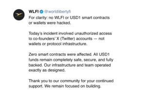 WLFI or USD1 smart contracts or wallets were hacked
