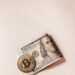 An infographic showing a digital wallet with dollar signs and blockchain symbols for payments.