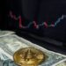 Bitcoin coin with a fluctuating stock chart background, symbolizing market reactions to news.