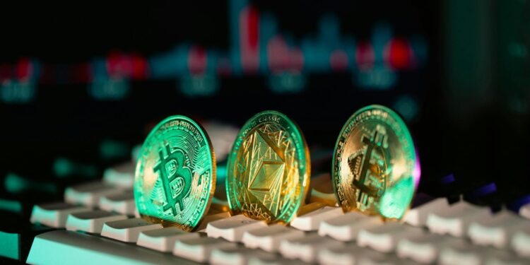 UK lawmakers debate regulations with cryptocurrency symbols and financial charts in the background.