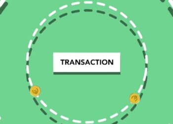 Graphic showing blockchain network and transaction cost reduction strategy in finance.