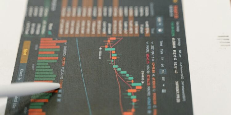 A trader analyzing Ethereum's price chart on a computer screen with bullish indicators.