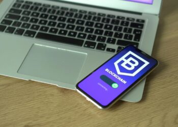 A digital graphic showcasing blockchain technology and AI integration in finance.