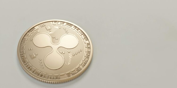 Illustration of cryptocurrency coins for Solana and XRP with financial charts in the background.