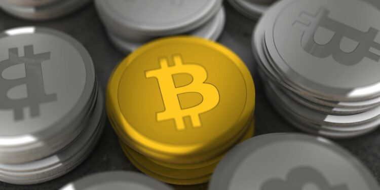 A digital representation of eCash coins alongside Bitcoin symbols and code snippets related to crypto.