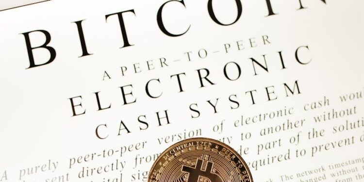 Bitcoin symbol with a price tag showing $75,000, Nasdaq and S&P 500 graphs in the background.