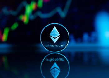 Ethereum coins with a digital wallet and graphs illustrating the crypto market.