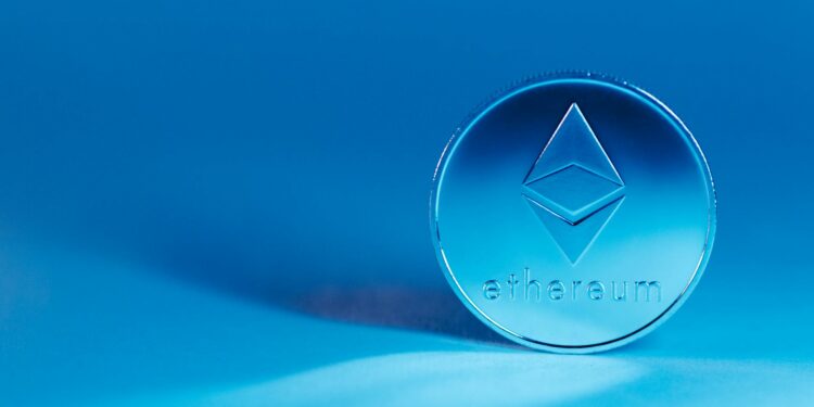 Ethereum logo against a backdrop of fluctuating cryptocurrency charts.