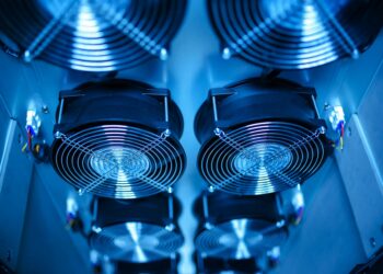Data center filled with ASIC miners, showcasing high-performance Bitcoin mining equipment.
