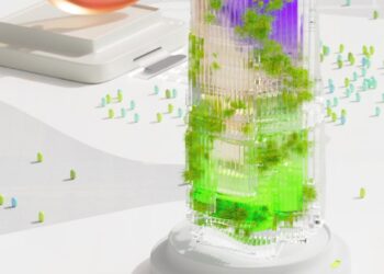 A futuristic cityscape featuring AI technology integrated into government buildings.