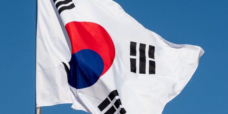 Digital representation of cryptocurrency with a North Korean flag and warning symbols.