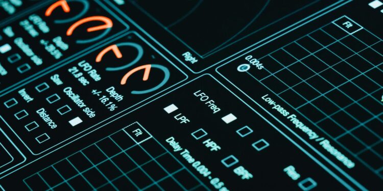 A futuristic cybersecurity dashboard displaying AI analytics and threat alerts.