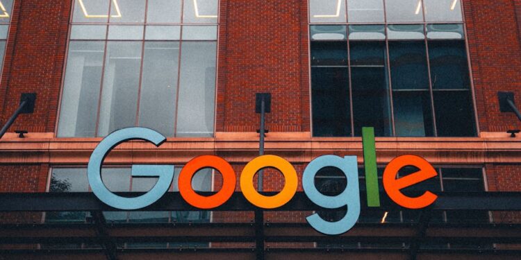 A Google logo superimposed on a Pentagon building, symbolizing AI partnership and controversy.