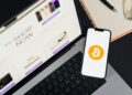 A user placing a bet on a digital platform with cryptocurrency symbols in the background.