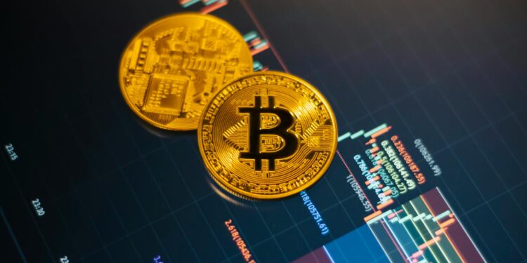 Two logos representing Coinbase and Bybit overlaid on stock market charts and cryptocurrency symbols.
