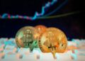 Crypto investors analyze charts with Trump-themed memecoins in the foreground.