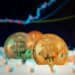 Crypto investors analyze charts with Trump-themed memecoins in the foreground.
