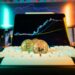 Digital chart illustrating rising trading volume with Bitcoin symbols and upward trends.
