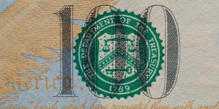 Graphic depicting cryptocurrency symbols with a US Treasury seal and a "Sanctions" banner.