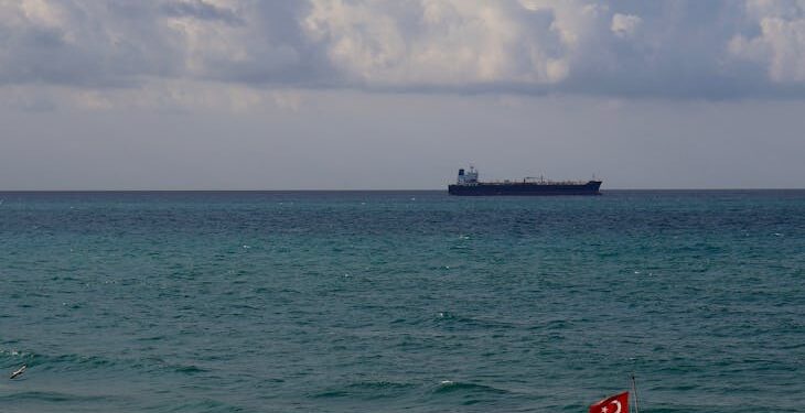 Cargo ships navigating through the Strait of Hormuz, flags raised, under strict Iranian regulations.