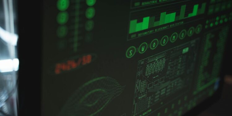 North Korean hackers manipulating cryptocurrency data on a digital interface.