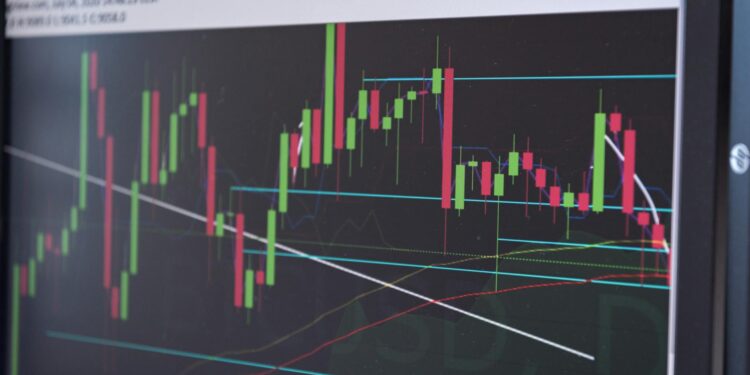 Bitcoin futures chart with a downward trend line, reflecting market fear and volatility.