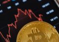 A graph showing fluctuating cryptocurrency values alongside financial regulations.