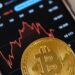 A graph showing fluctuating cryptocurrency values alongside financial regulations.