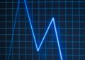 A digital illustration of a declining WLD token graph amid inflation risk symbols.