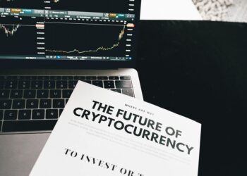 Financial graphic featuring cryptocurrency symbols and a U.S. trust charter document.