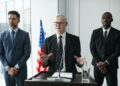 Senator Lummis discussing cryptocurrency regulations at a press conference.