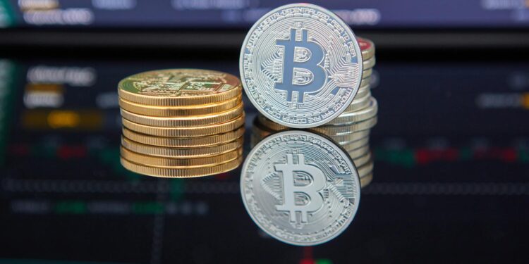 Chinese currency coins and digital symbols representing stablecoins and cryptocurrency regulation.