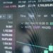 Bitcoin futures trading graph with rising open interest amidst regulatory symbols.