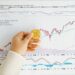 Graphs and charts related to finance and cryptocurrency with a Federal Reserve emblem in the background.