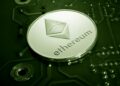 Ethereum logo with code snippets illustrating privacy features in blockchain technology.