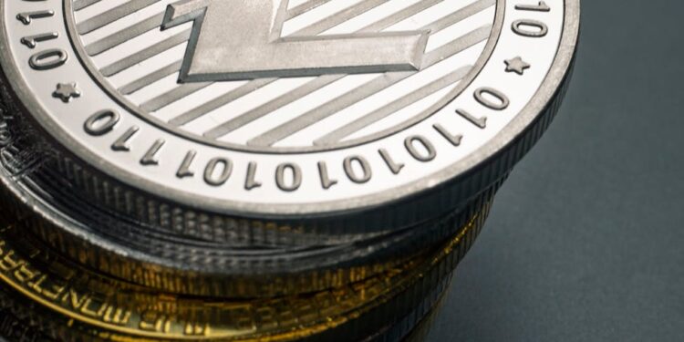 A digital representation of Litecoin's blockchain with highlighted blocks reversing.