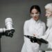 A group of engineers examining advanced robotics powered by new trillion-parameter AI technology.