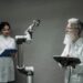 Researchers collaborate in a high-tech lab featuring quantum computers and AI equipment.