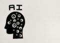 Amazon logo alongside a futuristic AI graphic representing investment in technology.