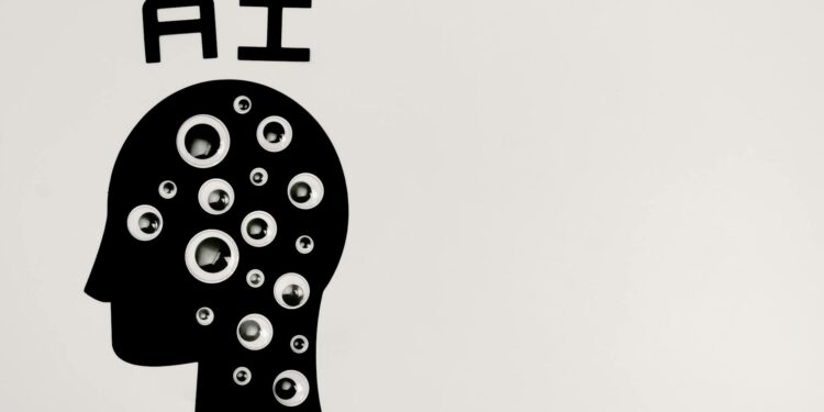 Amazon logo alongside a futuristic AI graphic representing investment in technology.