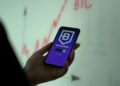 Graph depicting blockchain connections with financial symbols and a $44 million announcement banner.