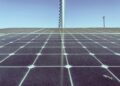 Satellite capturing solar energy with AI data center in the background, symbolizing innovation.