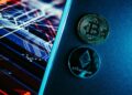 Digital graphic depicting blockchain connections and currencies, highlighting GSX ID launch.