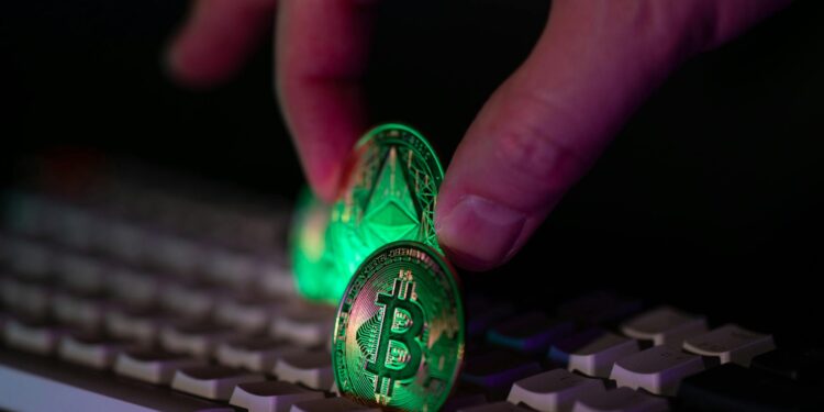 A visual representation of cryptocurrency thefts, with a dark hacker silhouette and digital currency icons.