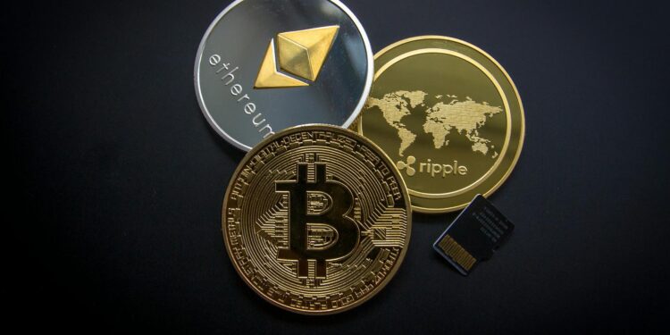 Coinbase and NYSE logos with cryptocurrency symbols and regulatory documents in the background.