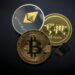 Coinbase and NYSE logos with cryptocurrency symbols and regulatory documents in the background.